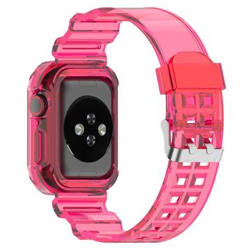 Apple Watch Series 10 Vaihto Silikonihihna Integroidulla Kehyksellä - 42mm - Läpinäkyvä Pinkki