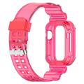 Apple Watch Series 10 Vaihto Silikonihihna Integroidulla Kehyksellä - 42mm - Läpinäkyvä Pinkki