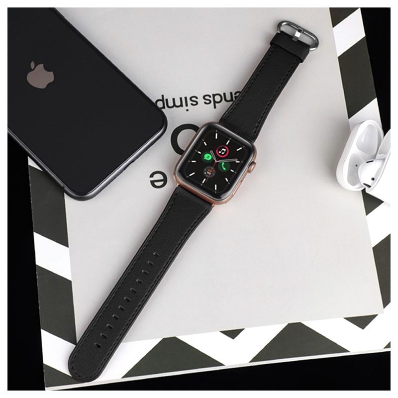 Apple Watch Series 7/SE/6/5/4/3/2/1 Nahkaranneke - 41mm/40mm/38mm - Musta