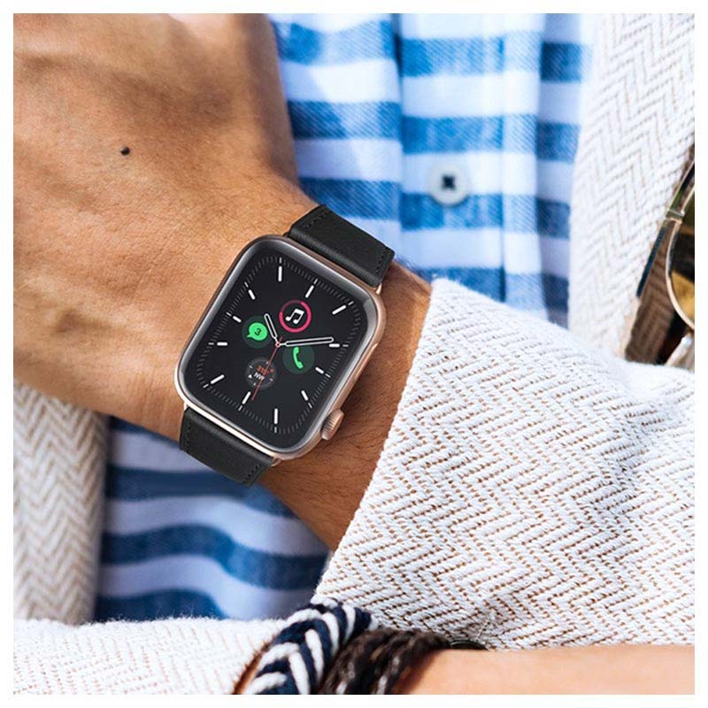 Apple Watch Series 7/SE/6/5/4/3/2/1 Nahkaranneke - 41mm/40mm/38mm - Musta