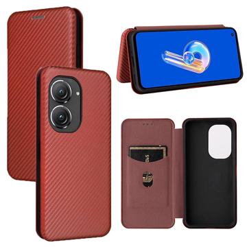 Asus Zenfone 9 Flip Lompakkokotelo - Hiilikuitu - Ruskea