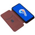 Asus Zenfone 9 Flip Lompakkokotelo - Hiilikuitu - Ruskea