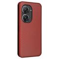 Asus Zenfone 9 Flip Lompakkokotelo - Hiilikuitu - Ruskea