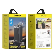 Awei PA-81 50000mAh -varavirtalähde - 65W, USB-C/2xUSB-A, LED-näyttö - musta