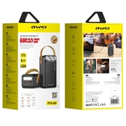 Awei PA-82 60000mAh -varavirtalähde - 65W, 2x USB-A/USB-C, LED-näyttö, taskulamppu - musta
