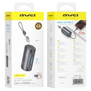 Awei WP-117 10000mAh -varavirtalähde - 22.5W, 2 x USB-C - musta