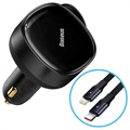 Baseus 2-in-1 Autolaturi Sisäänvedettävällä Kaapelilla - 30W - Musta