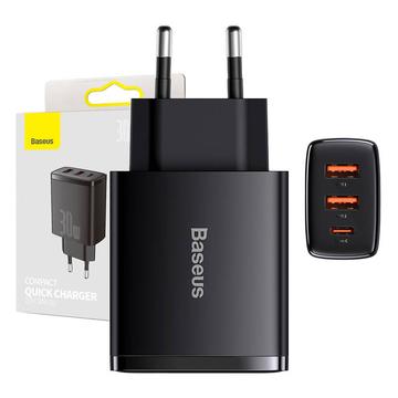 Baseus Compact Pikalaturi 30W - USB-C PD, 2xUSB