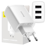 Baseus Compact-pikalaturi CCXJ020102, 3x USB, 17W - Valkoinen