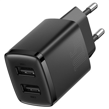 Baseus Compact Seinälaturi 2 USB Portilla - 10.5W - Musta
