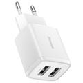 Baseus Compact Seinälaturi 2 USB Portilla - 10.5W - Valkoinen