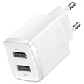 Baseus Compact Seinälaturi 2 USB Portilla - 10.5W - Valkoinen