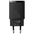 Baseus Compact Seinälaturi 20W - USB-C PD3.0, USB QC3.0 - Musta