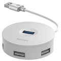 Baseus Round Box 4-porttinen USB 3.0 Hubi MicroUSB Virtalähteellä - Valkoinen