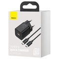 Baseus Super Si Pikalaturi ja USB-C/USB-C-Kaapeli - 25W - Musta