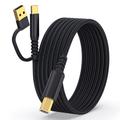 Punottu 2-in-1 USB-A / USB-C USB-B tulostinkaapeli - 5m - musta