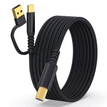 Punottu 2-in-1 USB-A / USB-C USB-B tulostinkaapeli - 5m - musta