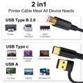Punottu 2-in-1 USB-A / USB-C USB-B tulostinkaapeli - 5m - musta