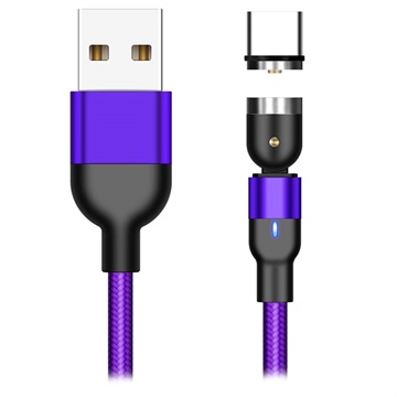 Punottu Kääntyvä Magneettinen USB Tyypin-C Kaapeli - 2m - Violetti