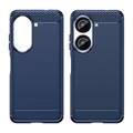 Asus Zenfone 10 Harjattu TPU Suojakuori - Hiilikuitu - Sininen