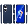 Asus Zenfone 10 Harjattu TPU Suojakuori - Hiilikuitu - Sininen