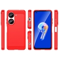 Asus Zenfone 10 Harjattu TPU Suojakuori - Hiilikuitu - Punainen