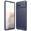 Google Pixel 6a Harjattu TPU Suojakuori - Hiilikuitu - Sininen