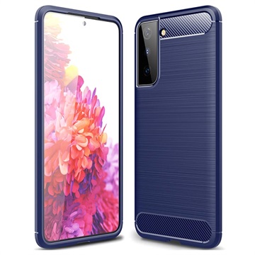 Samsung Galaxy S21 5G Harjattu TPU Suojakuori - Hiilikuitu - Sininen