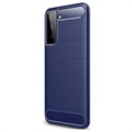 Samsung Galaxy S21 5G Harjattu TPU Suojakuori - Hiilikuitu - Sininen