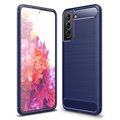 Samsung Galaxy S21 FE 5G Harjattu TPU Suojakuori - Hiilikuitu - Sininen