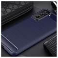 Samsung Galaxy S21 FE 5G Harjattu TPU Suojakuori - Hiilikuitu - Sininen