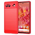 Google Pixel 6 Harjattu TPU Suojakuori - Hiilikuitu - Punainen