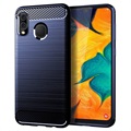 Samsung Galaxy A20/A30/M10s Harjattu TPU Suojakuori - Hiilikuitu - Sininen