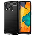 Samsung Galaxy A40 Harjattu TPU Suojakuori - Hiilikuitu - Musta