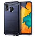 Samsung Galaxy A40 Harjattu TPU Suojakuori - Hiilikuitu - Sininen