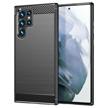 Samsung Galaxy S22 Ultra 5G Harjattu TPU Suojakuori - Hiilikuitu - Musta