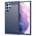 Samsung Galaxy S22 Ultra 5G Harjattu TPU Suojakuori - Hiilikuitu - Sininen