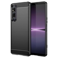 Sony Xperia 1 V Harjattu TPU Suojakuori - Hiilikuitu - Musta