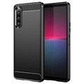 Sony Xperia 10 V Harjattu TPU Suojakuori - Hiilikuitu - Musta