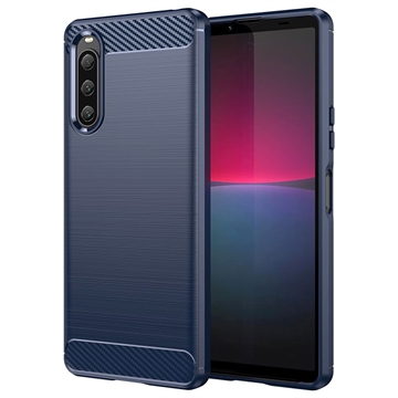 Sony Xperia 10 V Harjattu TPU Suojakuori - Hiilikuitu - Sininen