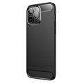 iPhone 13 Pro Max Harjattu TPU Suojakuori - Hiilikuitu - Musta
