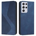 Business Style Samsung Galaxy S21 Ultra 5G Lompakkokotelo - Sininen