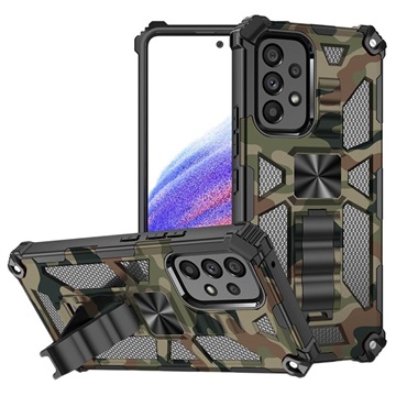 Camo Sarja Samsung Galaxy A53 5G Hybridikotelo Jalustalla - Armeijanvihreä