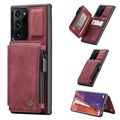 Caseme C20 Vetoketjullinen Tasku Samsung Galaxy Note20 Ultra Lompakkokotelo - Punainen