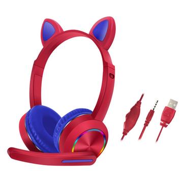 Cat Ears AKZ-020 langalliset kuulokkeet lapsille / pelikuulokkeet mikrofonilla - punainen