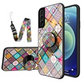 Ruutukuviollinen Samsung Galaxy S21 5G Hybridikotelo - Värikäs Mandala