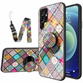 Ruutukuviollinen Samsung Galaxy S22 Ultra 5G Hybridikotelo - Värikäs Mandala
