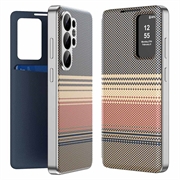 Samsung Galaxy S26 Ultra -kotelo, ruudullinen kuosi, Smart View -kääntökansi ja korttipaikka - ruskea