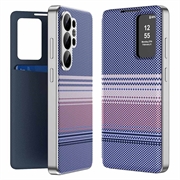 Samsung Galaxy S26 Ultra -kotelo, ruudullinen kuosi, Smart View -kääntökansi ja korttipaikka - violetti