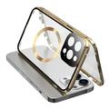 Yhteensopiva MagSafe Kotelo iPhone 15 Pro Magneettinen metallikehys + kaksipuolinen karkaistu lasi puhelimen suojus solkilukolla - Kultainen